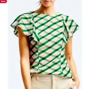 Banana Republic Butterfly‑Sleeve Geometric Print Top | Soft Lightweight | 10